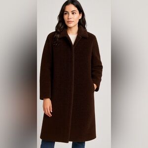 J.Crew‎ Brown Teddy Fleece Coat Long Button Front Jacket XS Petite Cozy Warm